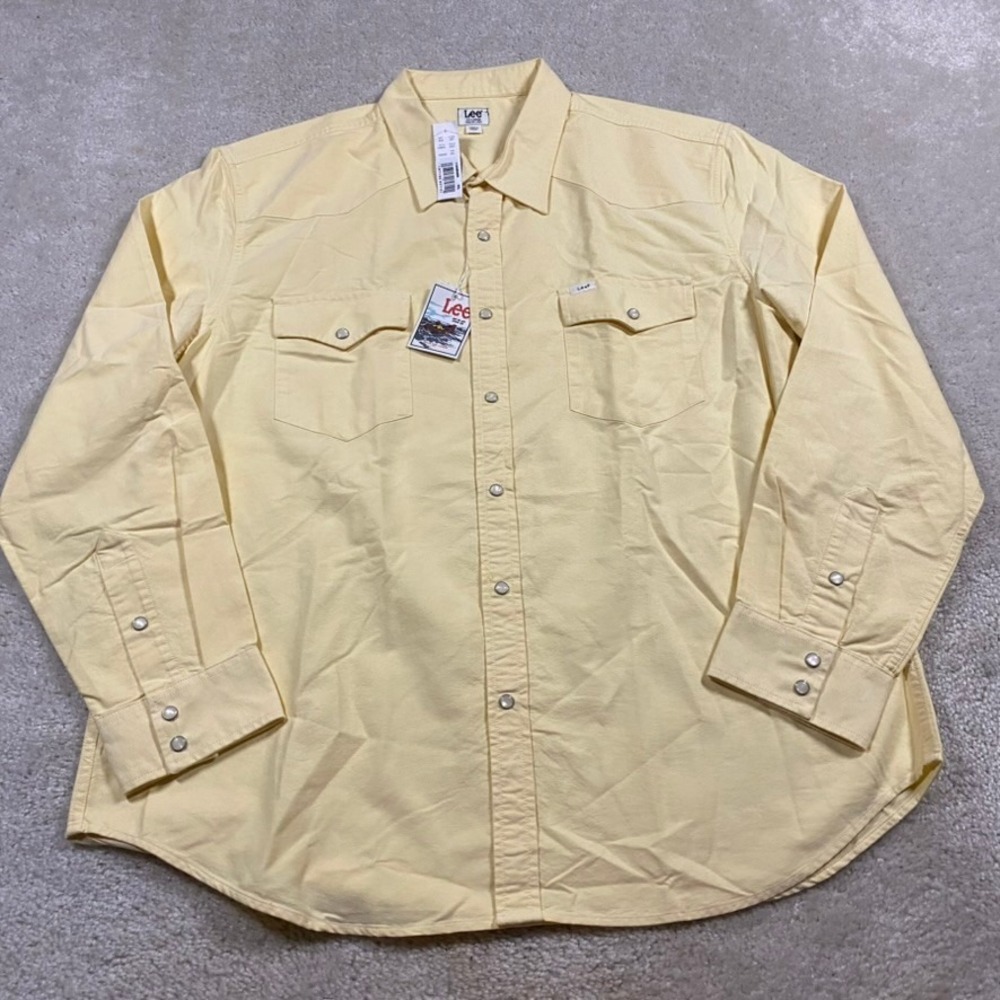 Lee x J.Crew Mens Western Shirt XXL Yellow Oxford Snap Button Long Sleeve CQ954